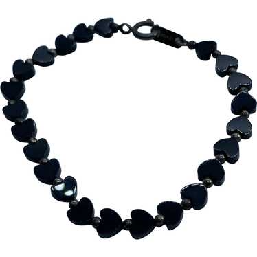 Elegant, Dainty, 7" Black Heart Bead Bracelet w/ … - image 1