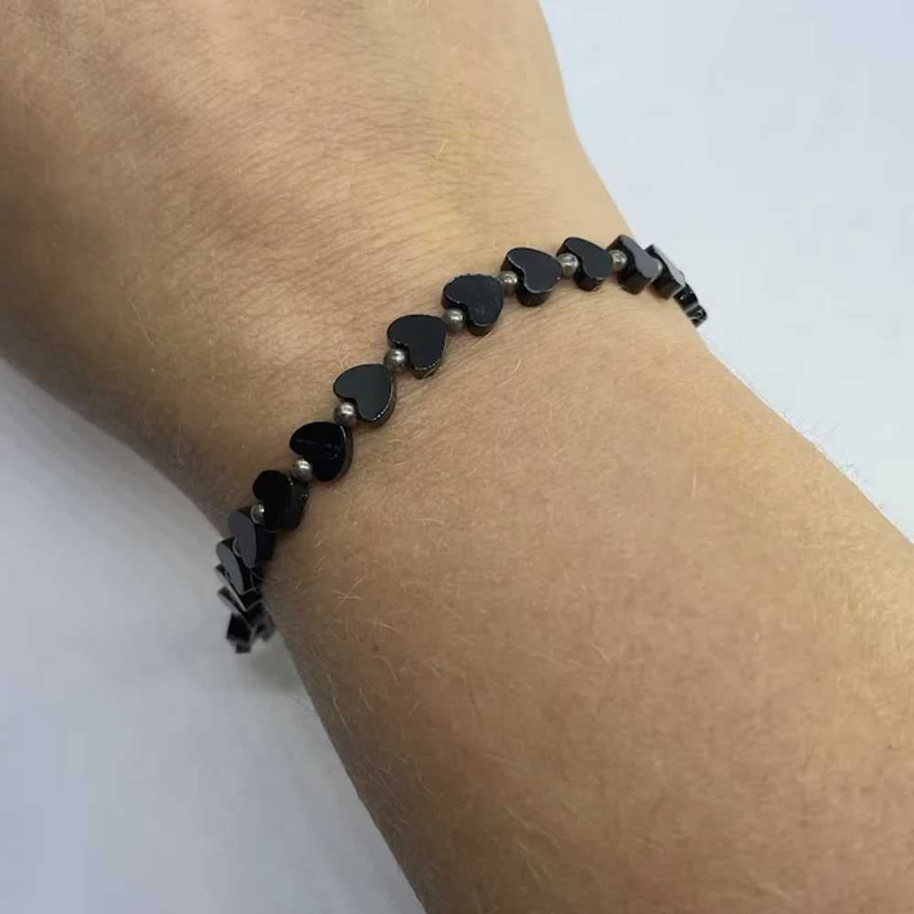 Elegant, Dainty, 7" Black Heart Bead Bracelet w/ … - image 4