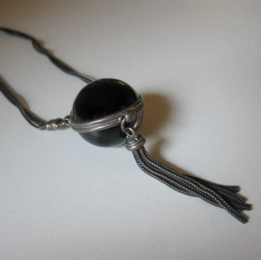 Antique Victorian Mourning Onyx Orb Sterling Neck… - image 2