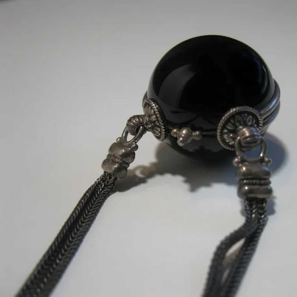 Antique Victorian Mourning Onyx Orb Sterling Neck… - image 3