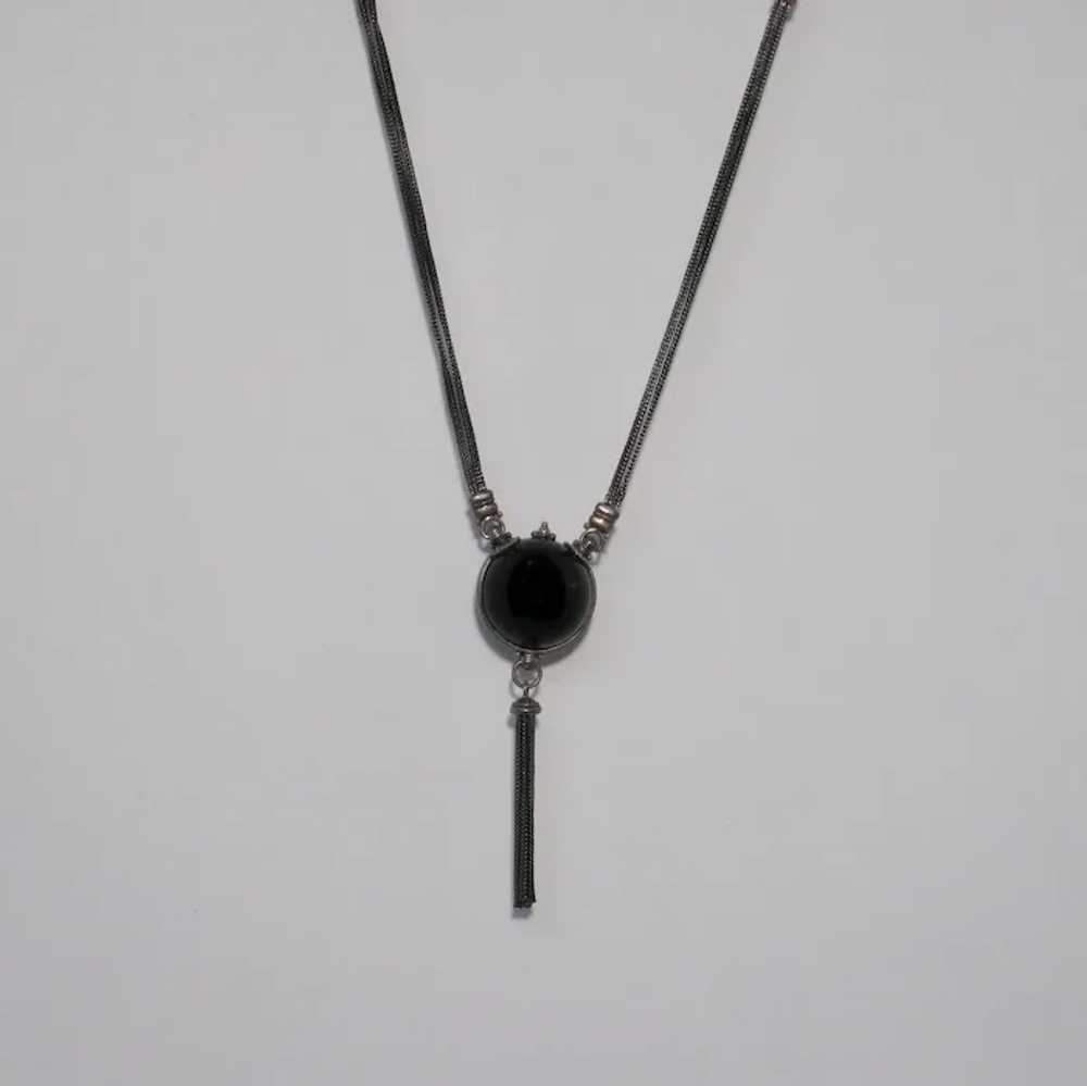 Antique Victorian Mourning Onyx Orb Sterling Neck… - image 4