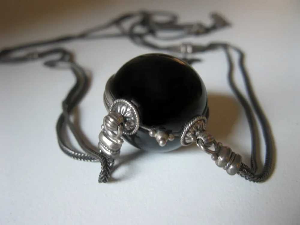 Antique Victorian Mourning Onyx Orb Sterling Neck… - image 6