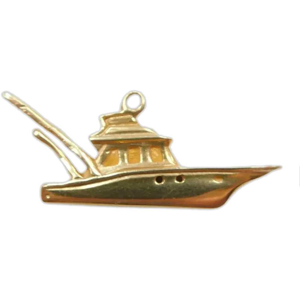 Vintage Sport Fishing Boat Charm 14K Yellow Gold - image 1