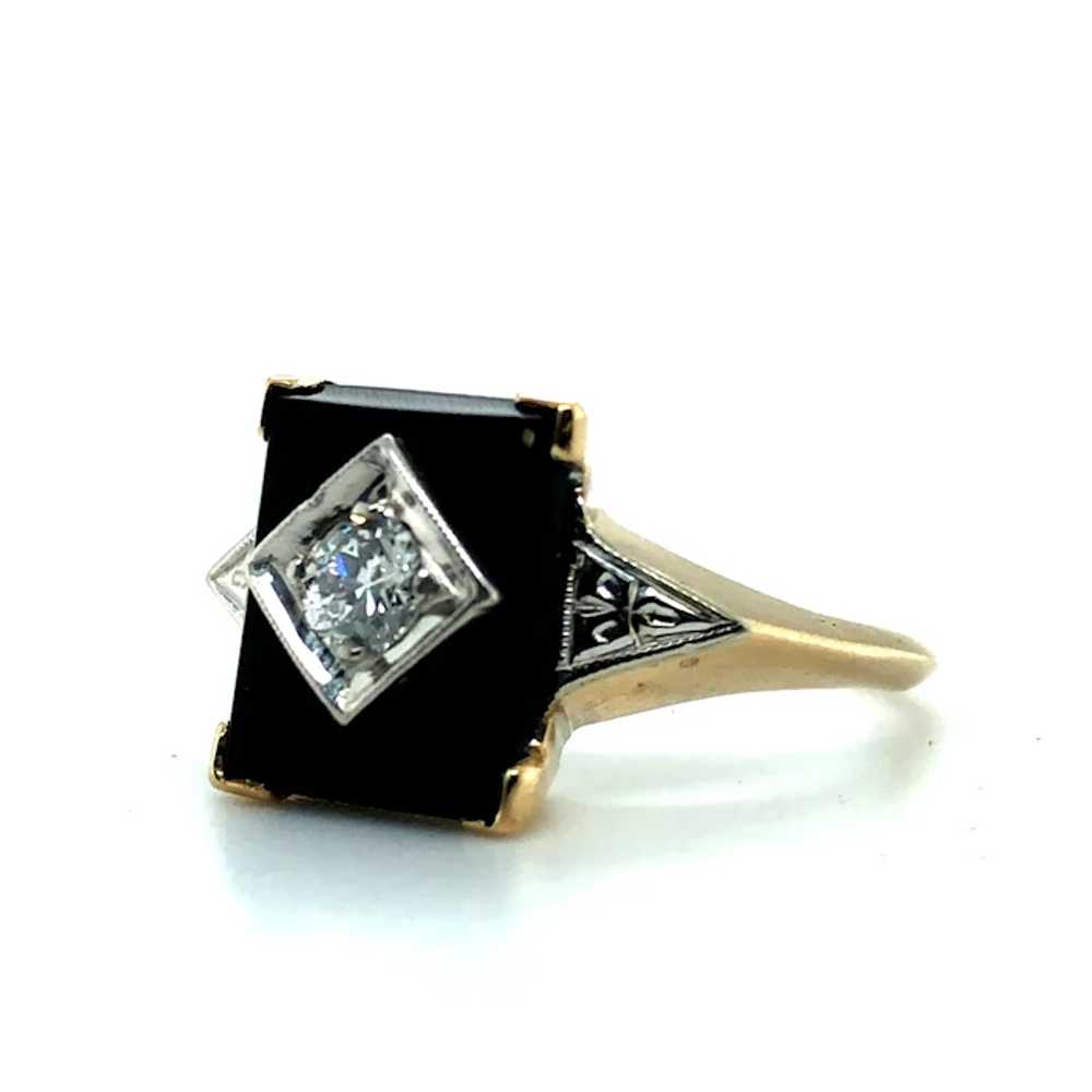 Antique Art Deco Old Mine Cut Diamond & Black Ony… - image 2