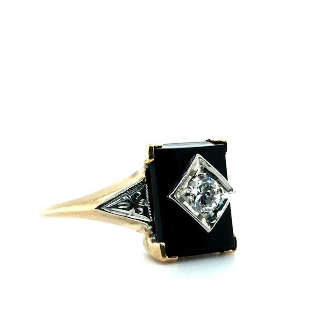 Antique Art Deco Old Mine Cut Diamond & Black Ony… - image 3