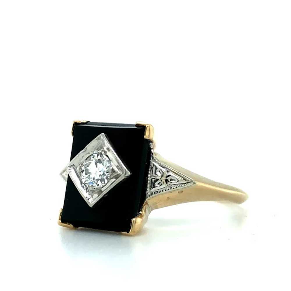 Antique Art Deco Old Mine Cut Diamond & Black Ony… - image 4