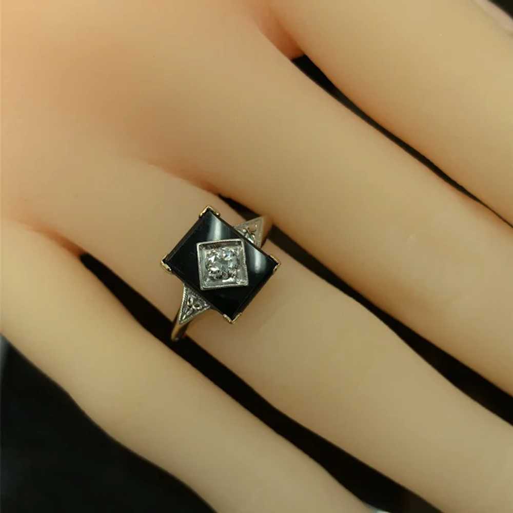 Antique Art Deco Old Mine Cut Diamond & Black Ony… - image 8