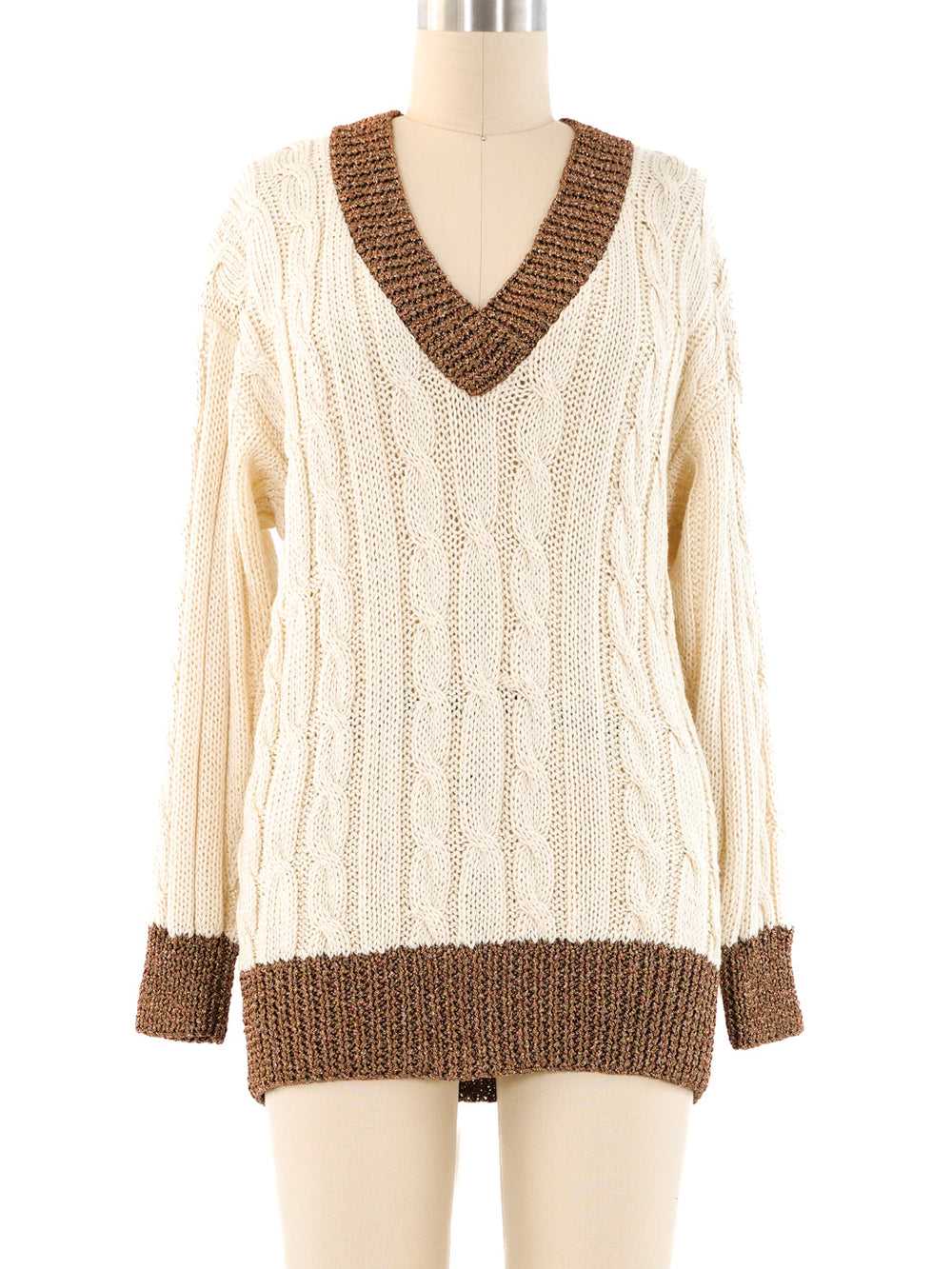 Metallic Trimmed Cable Knit Sweater - image 1