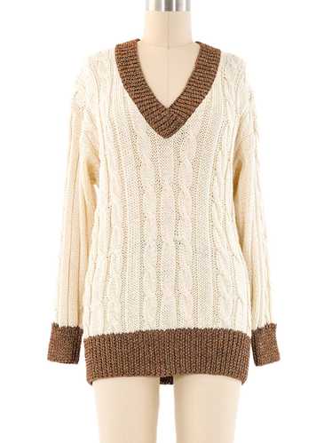 Metallic Trimmed Cable Knit Sweater