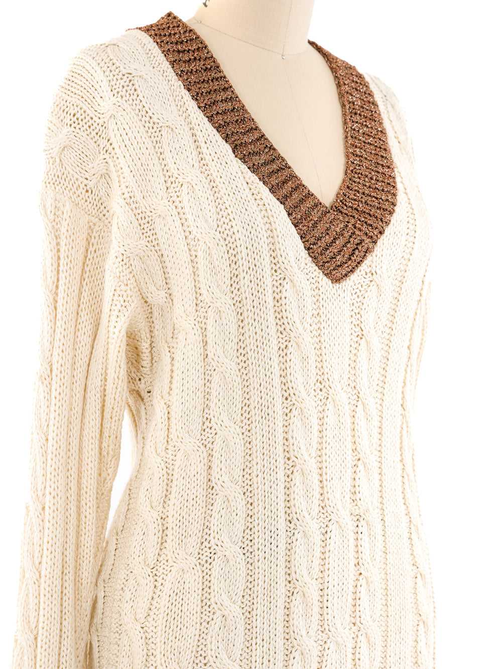 Metallic Trimmed Cable Knit Sweater - image 2