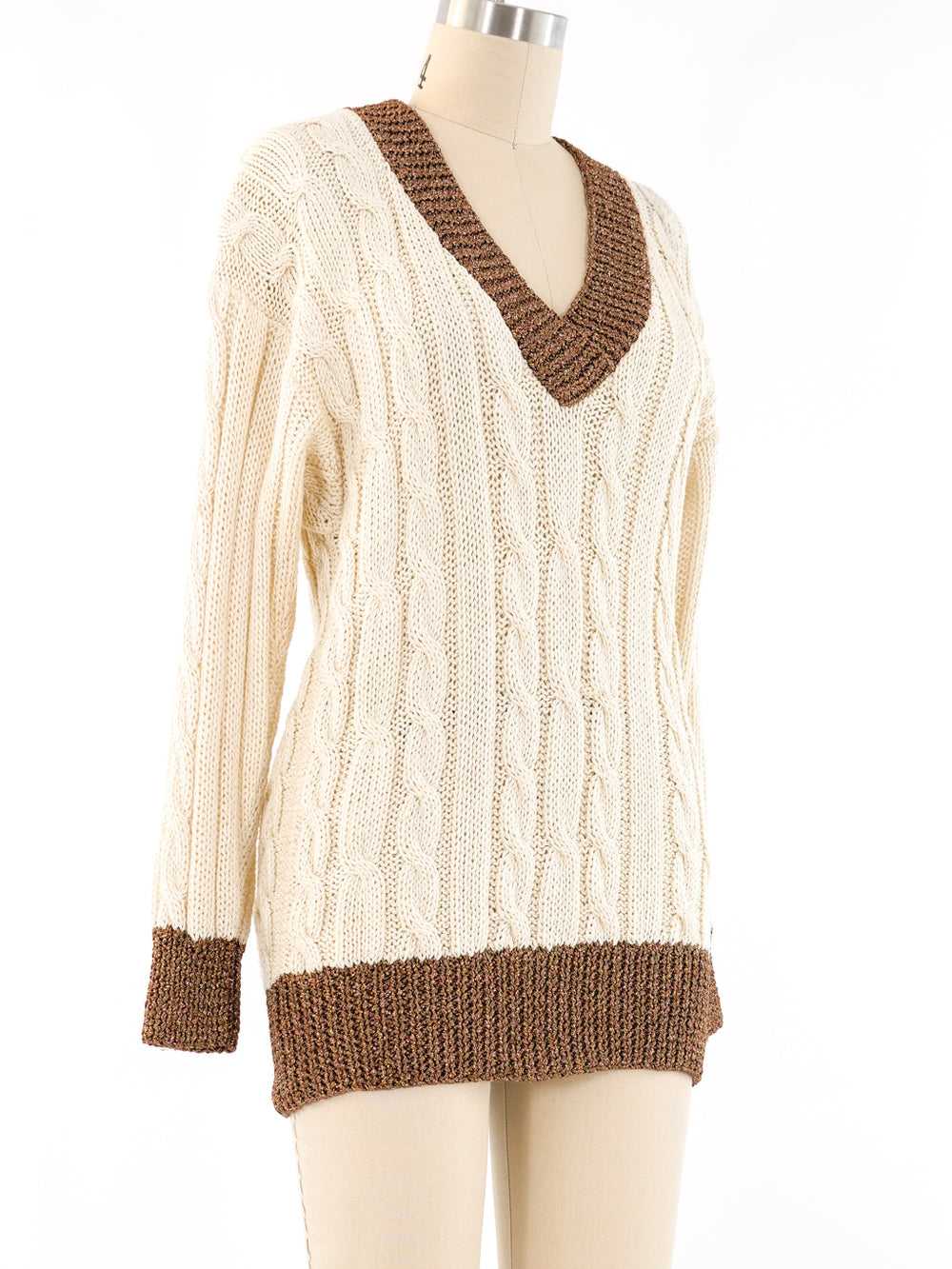 Metallic Trimmed Cable Knit Sweater - image 3