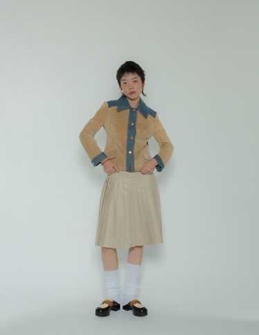 Lanvin vintage beige pleated leather skirt