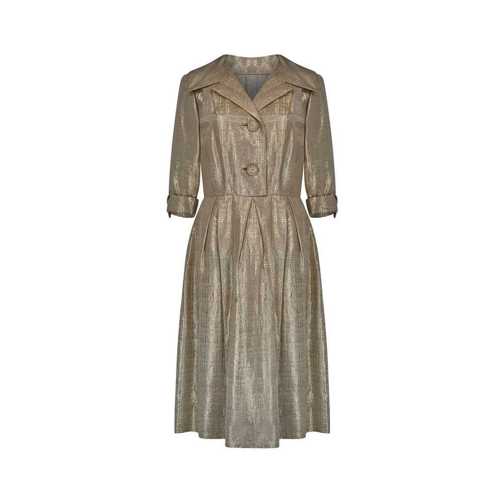 1950s Gold Lame Shirtwaister Dress - image 1