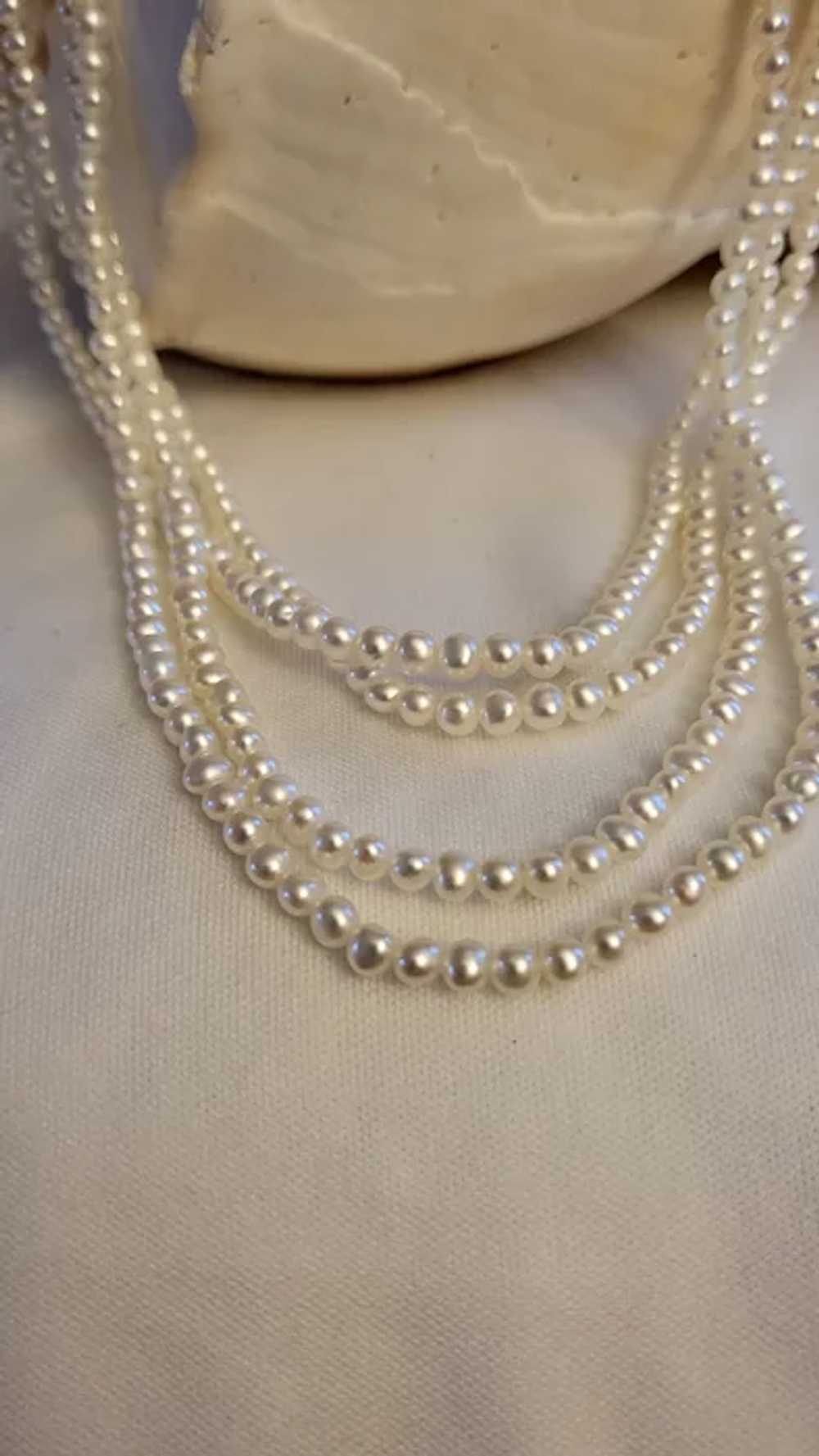 14K Claps Cultured Pearl 3mm Multiple Necklace - image 3