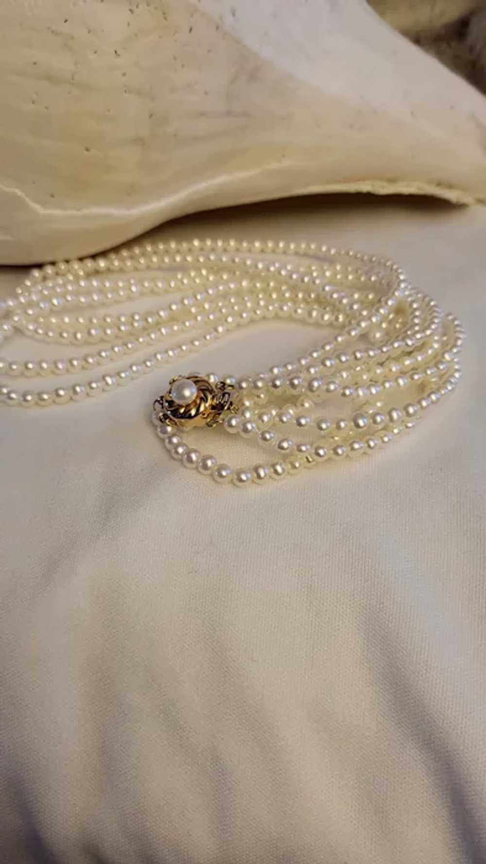 14K Claps Cultured Pearl 3mm Multiple Necklace - image 5