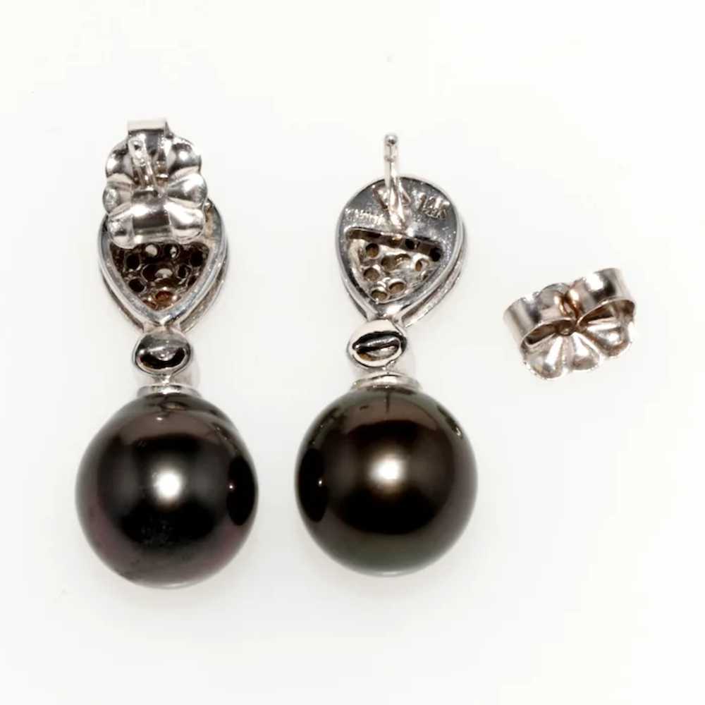 14K Gray Tahitian Pearls Drops Earrings Genuine D… - image 2