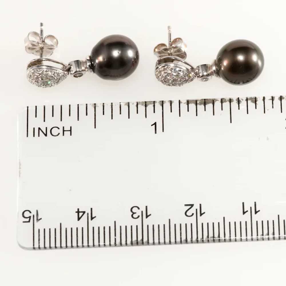 14K Gray Tahitian Pearls Drops Earrings Genuine D… - image 3