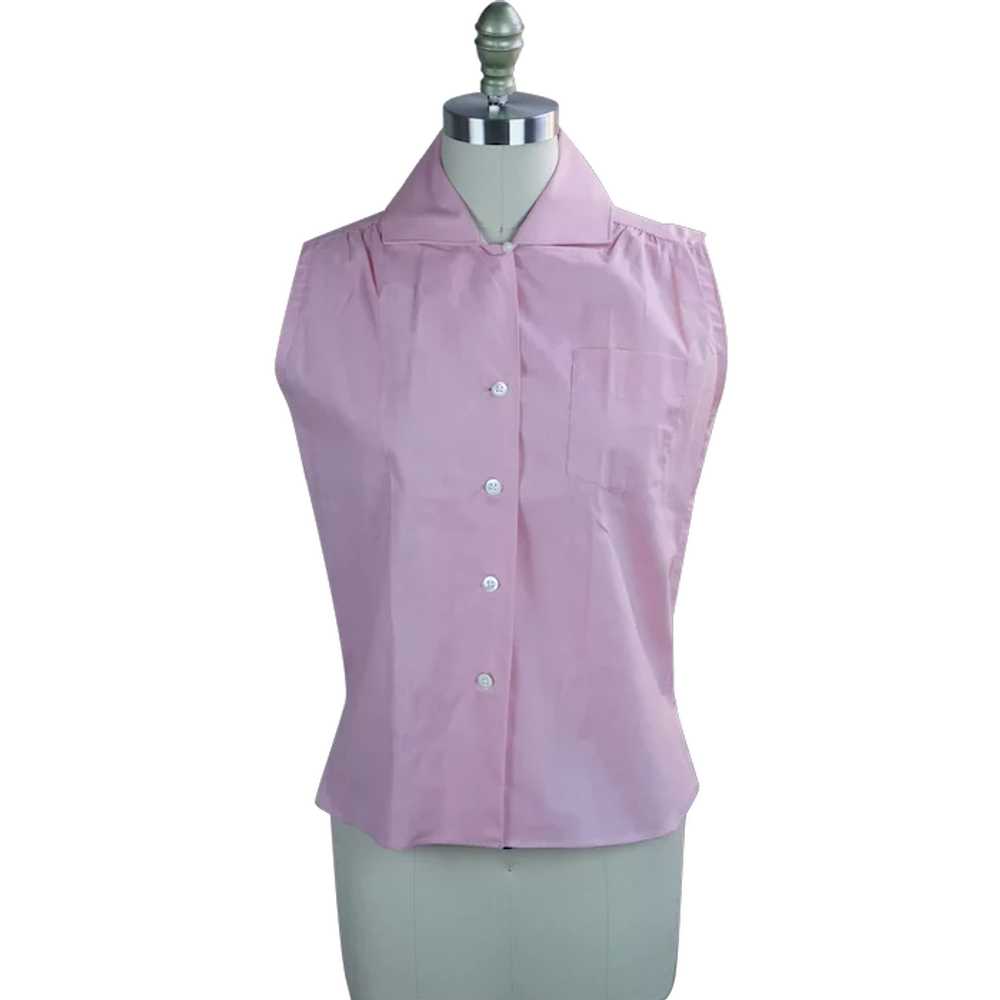 60s Deadstock Pink Cotton Sleeveless Blouse Shirt… - image 1