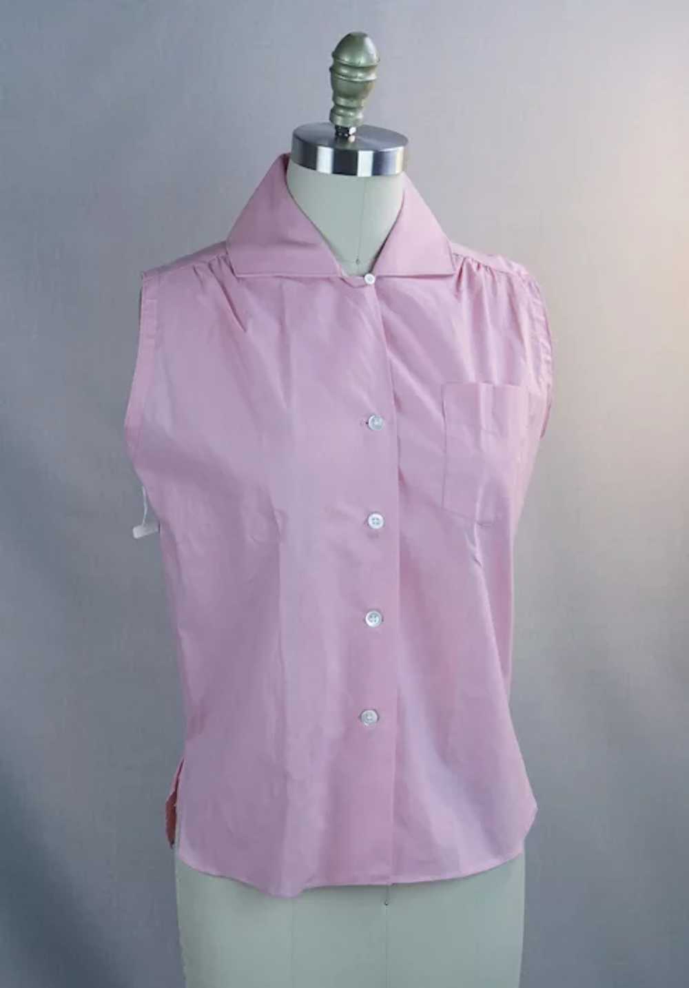 60s Deadstock Pink Cotton Sleeveless Blouse Shirt… - image 2