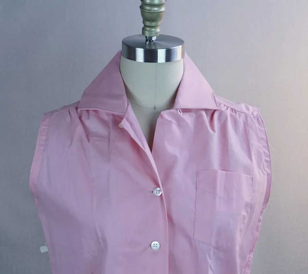60s Deadstock Pink Cotton Sleeveless Blouse Shirt… - image 3