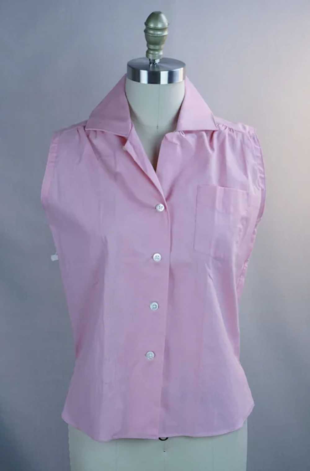 60s Deadstock Pink Cotton Sleeveless Blouse Shirt… - image 8