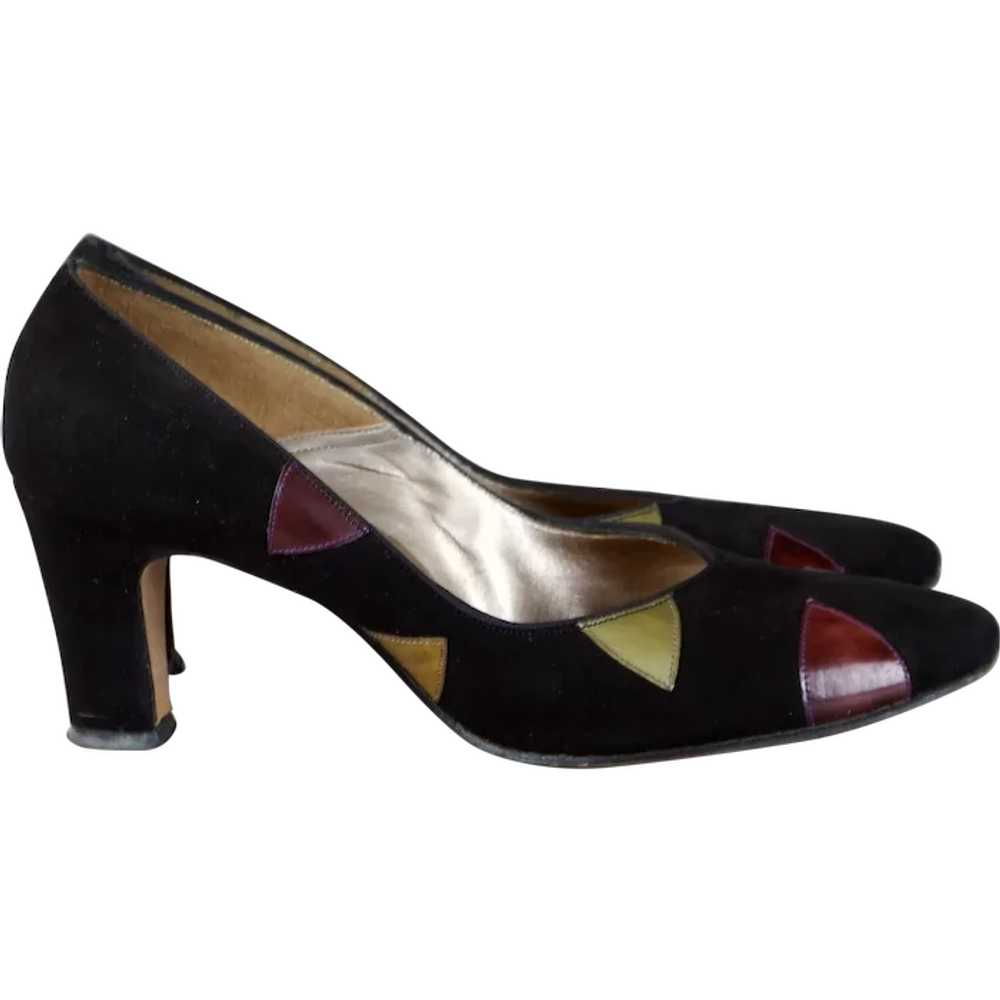 70s Pumps Black Suede with Colors by Propst Child… - image 1