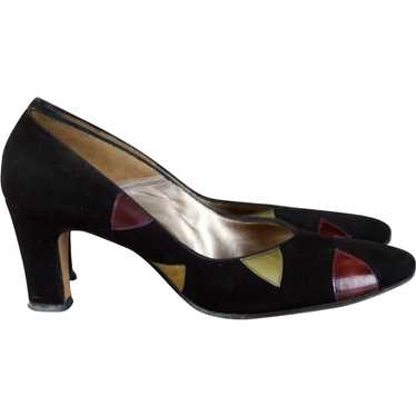 70s Pumps Black Suede with Colors by Propst Child… - image 1