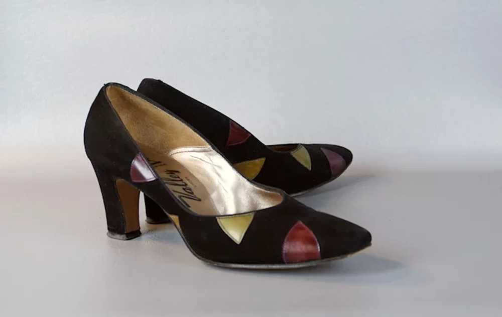 70s Pumps Black Suede with Colors by Propst Child… - image 2