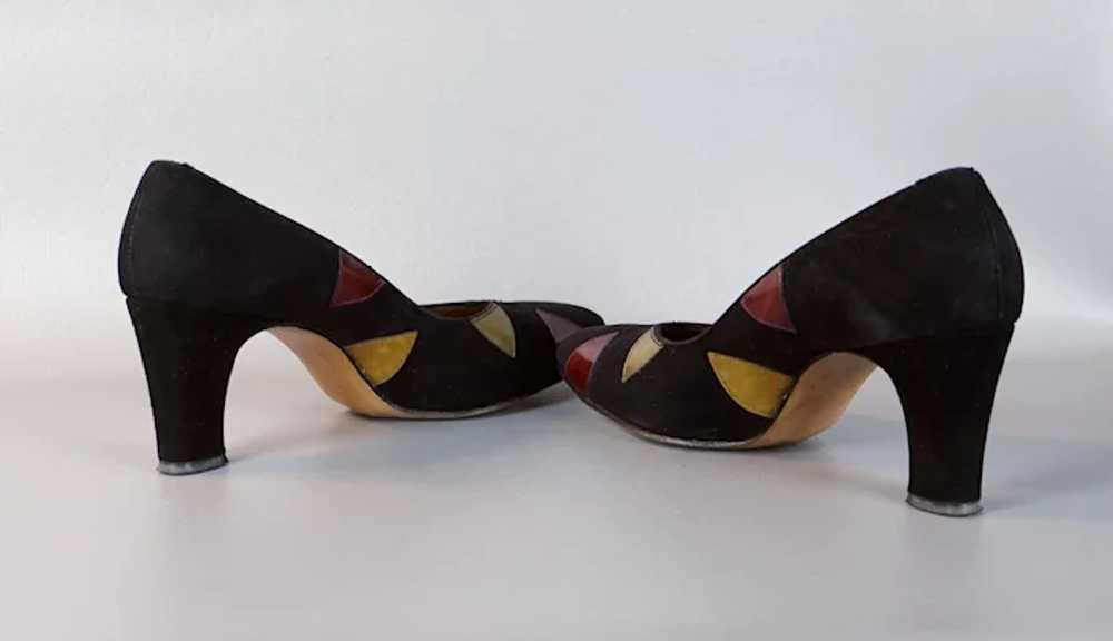 70s Pumps Black Suede with Colors by Propst Child… - image 3