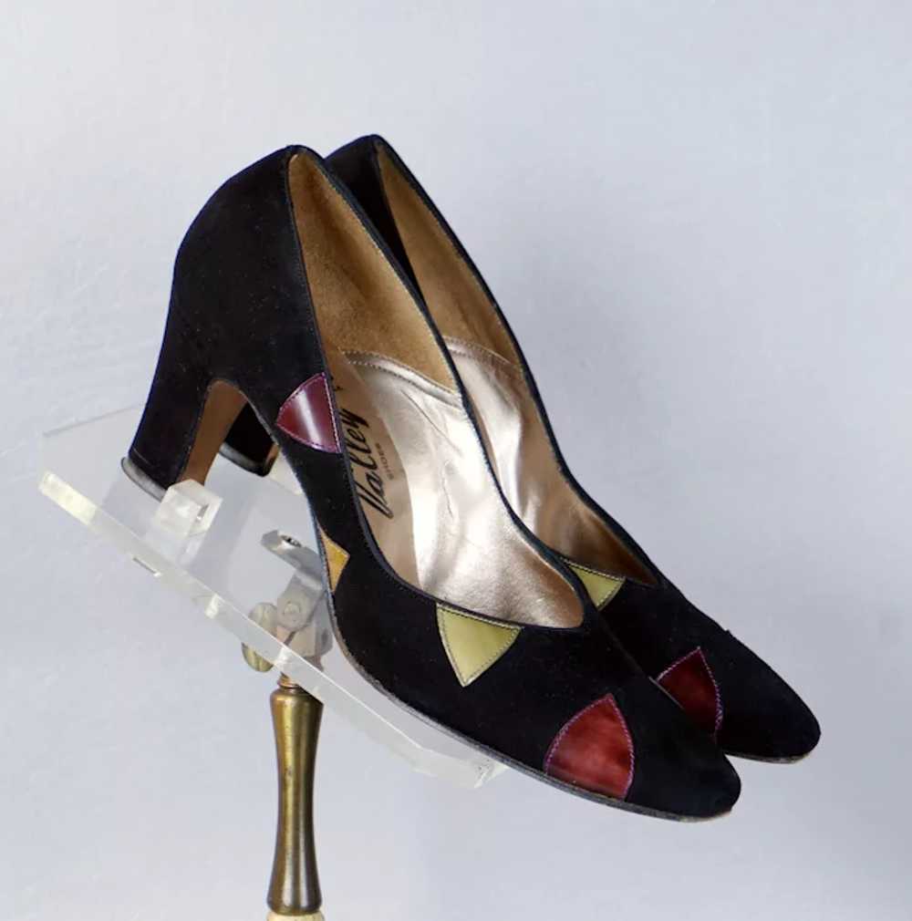 70s Pumps Black Suede with Colors by Propst Child… - image 9