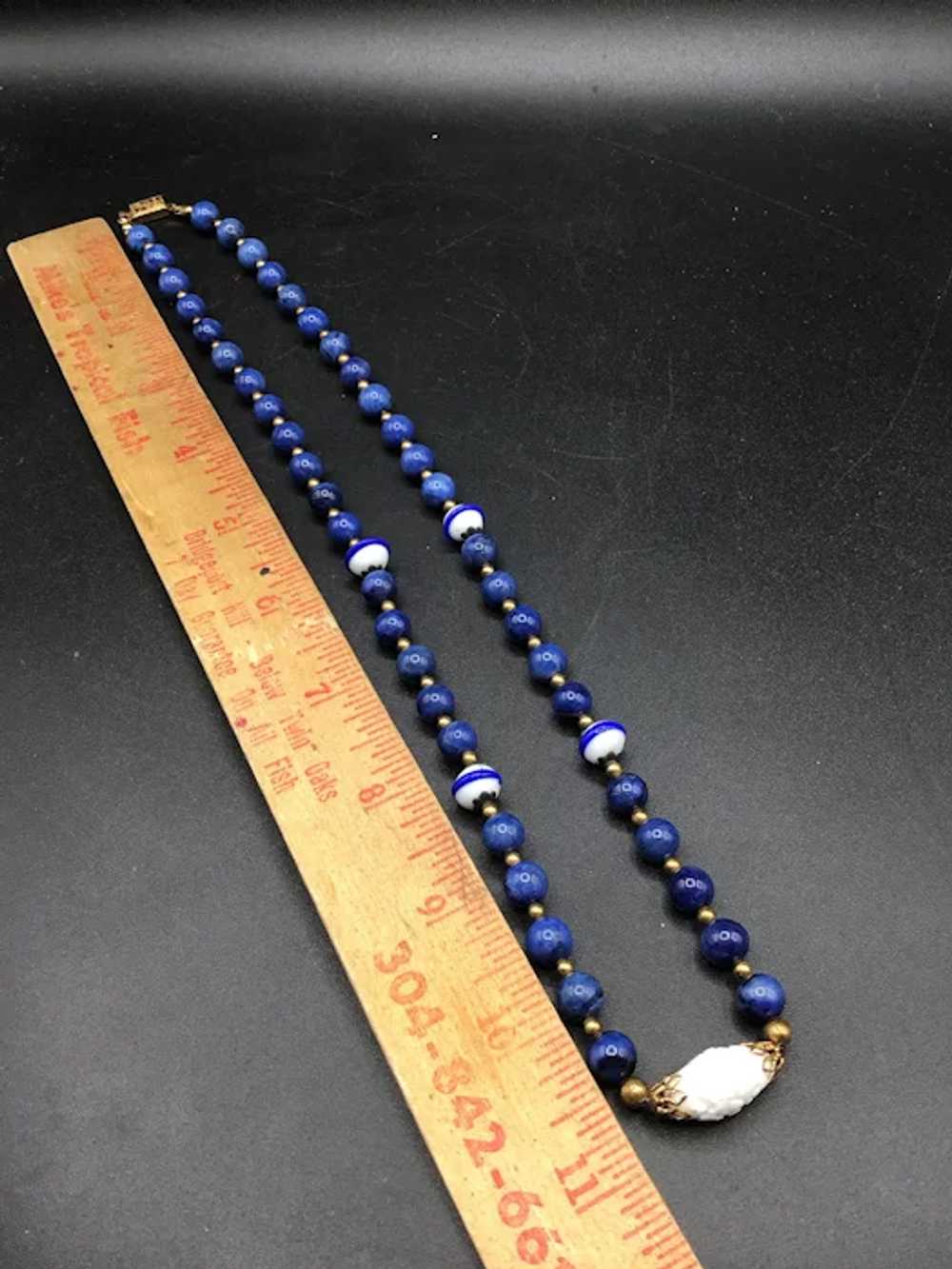 Blue Glass Bead Strand Necklace Handknotted Vinta… - image 7