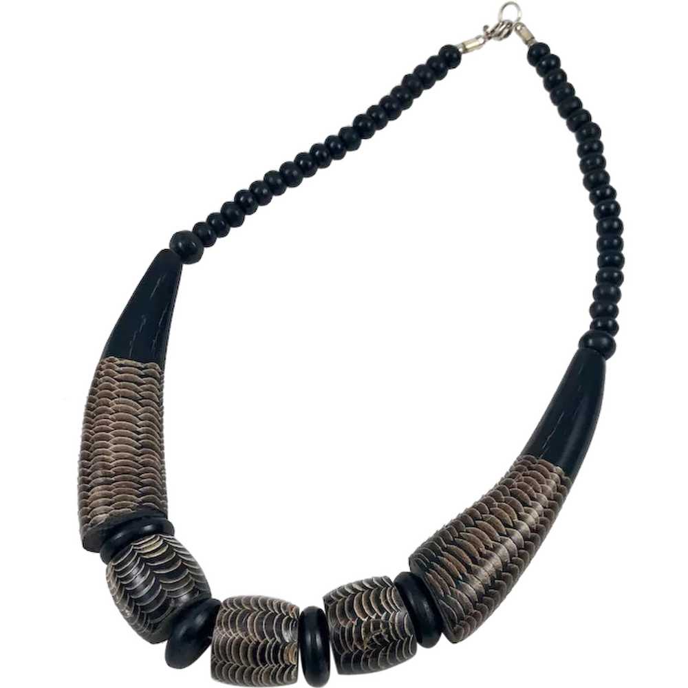 Carved Horn Collar Necklace Ethnic & Chunky Vinta… - image 1