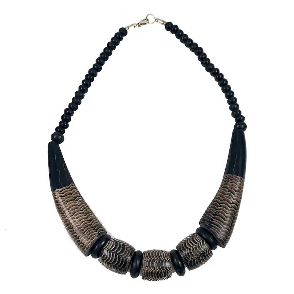 Carved Horn Collar Necklace Ethnic & Chunky Vinta… - image 4