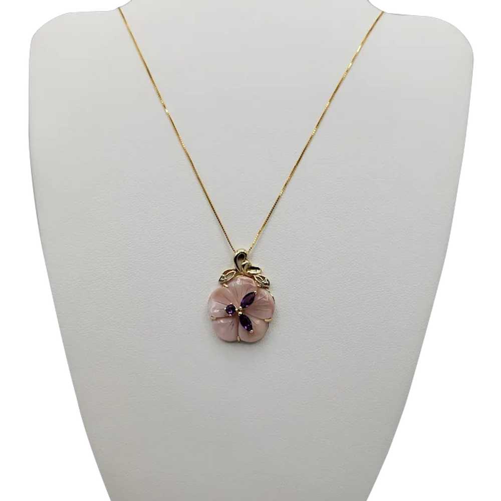 Pink MOP Amethyst Flower 10K Pendant - image 2