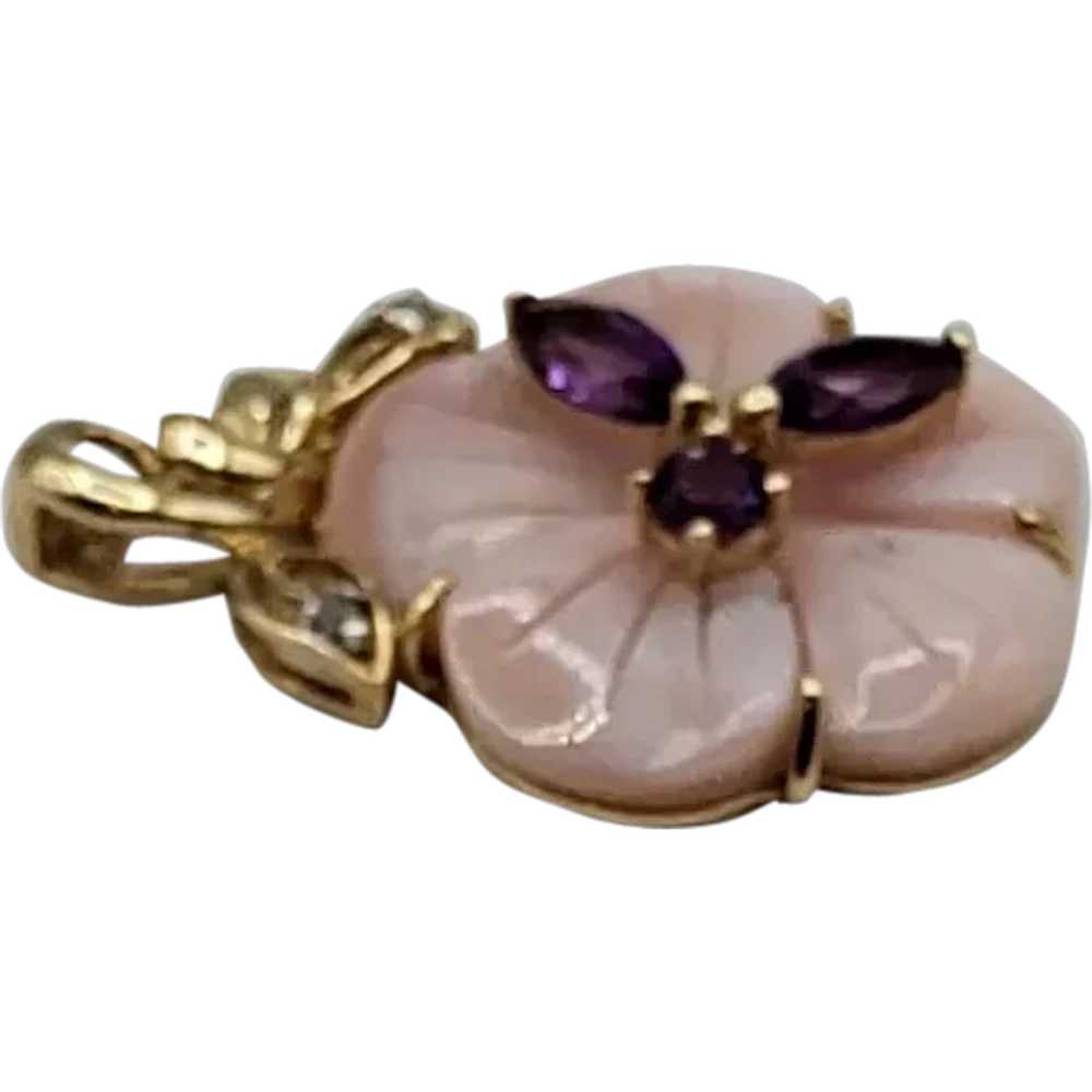 Pink MOP Amethyst Flower 10K Pendant - image 3