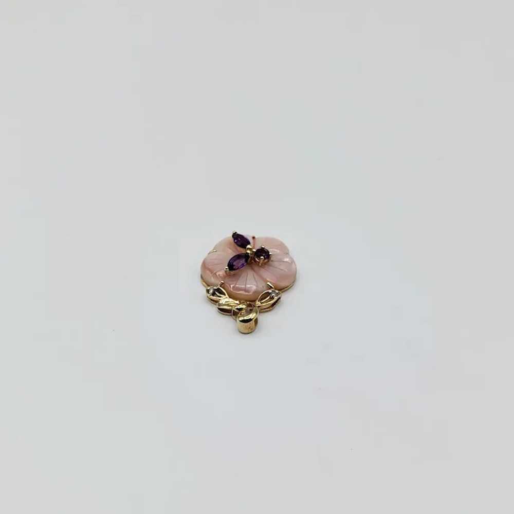 Pink MOP Amethyst Flower 10K Pendant - image 5