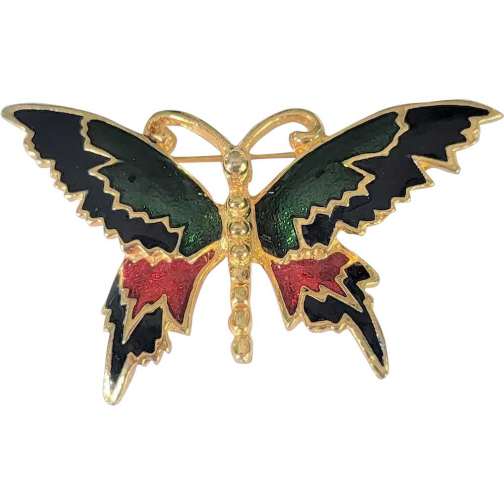 Jewel Tone Enameled Butterfly Brooch in Gold Tone - image 1