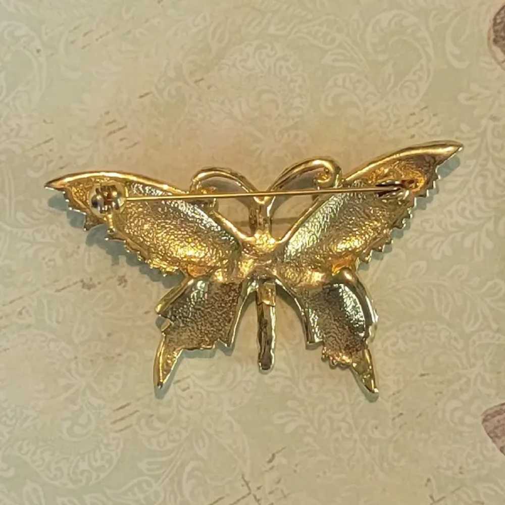 Jewel Tone Enameled Butterfly Brooch in Gold Tone - image 4