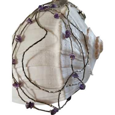 925 Silver and Amethyst Ruff Polished Stone Neckla