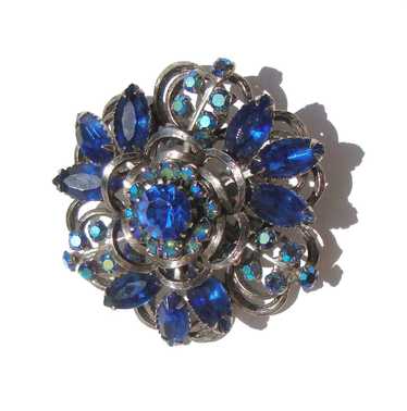 Vintage Selini Blue Rhinestone Cocktail Brooch Pin