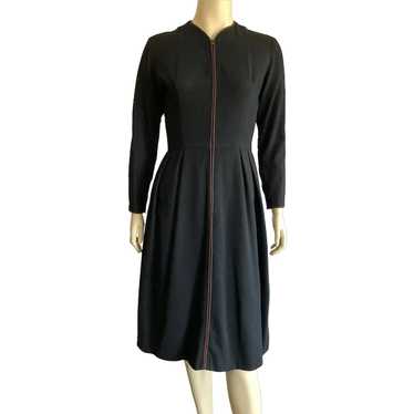 REDUCED 1950's Black Wool Dress With Brown Cord D… - image 1
