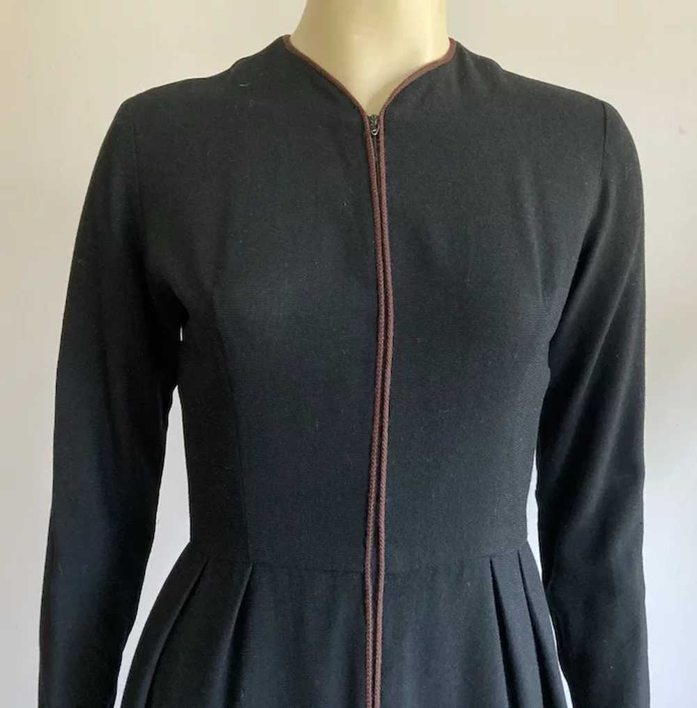 REDUCED 1950's Black Wool Dress With Brown Cord D… - image 2