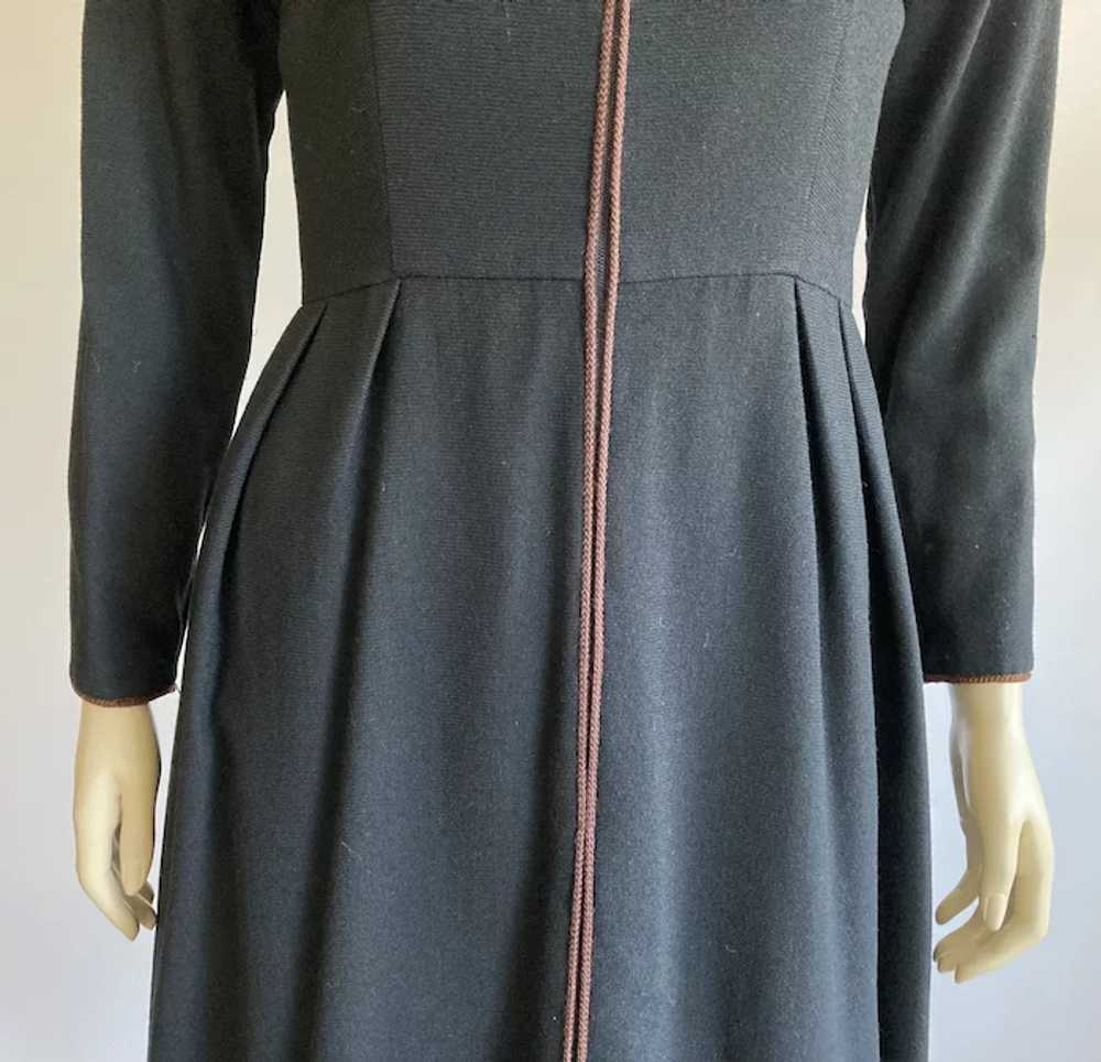 REDUCED 1950's Black Wool Dress With Brown Cord D… - image 3