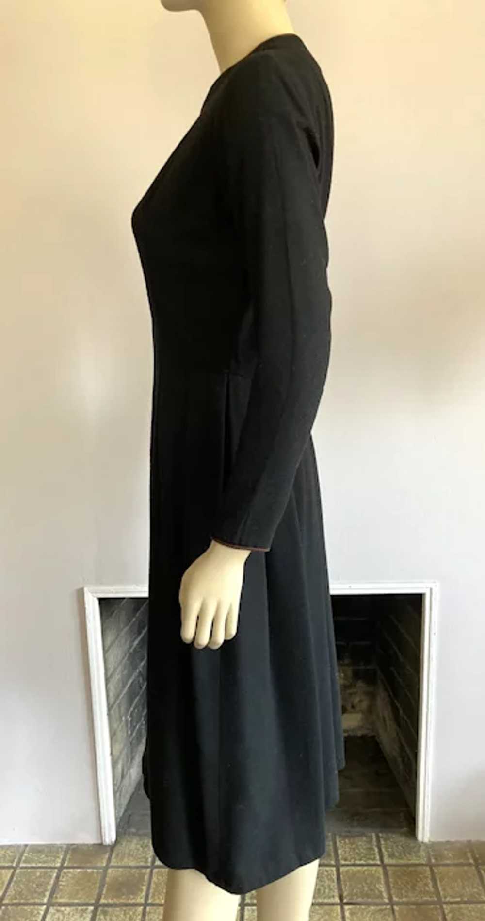 REDUCED 1950's Black Wool Dress With Brown Cord D… - image 5