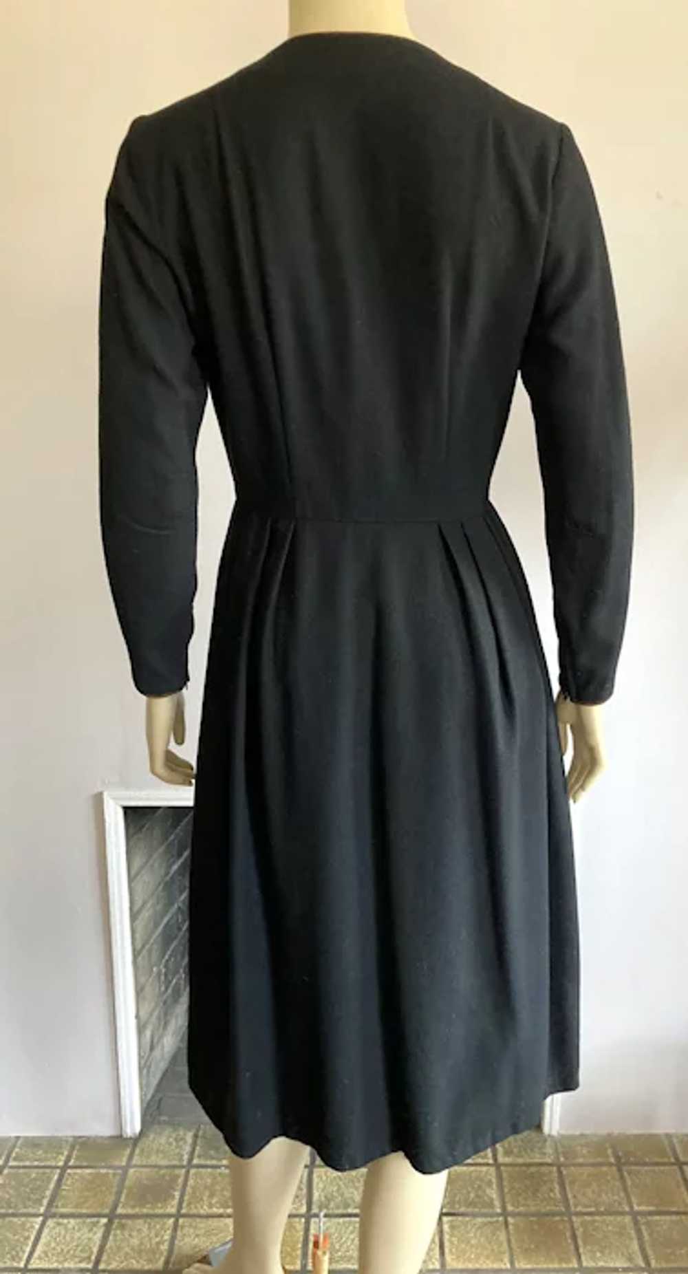 REDUCED 1950's Black Wool Dress With Brown Cord D… - image 6