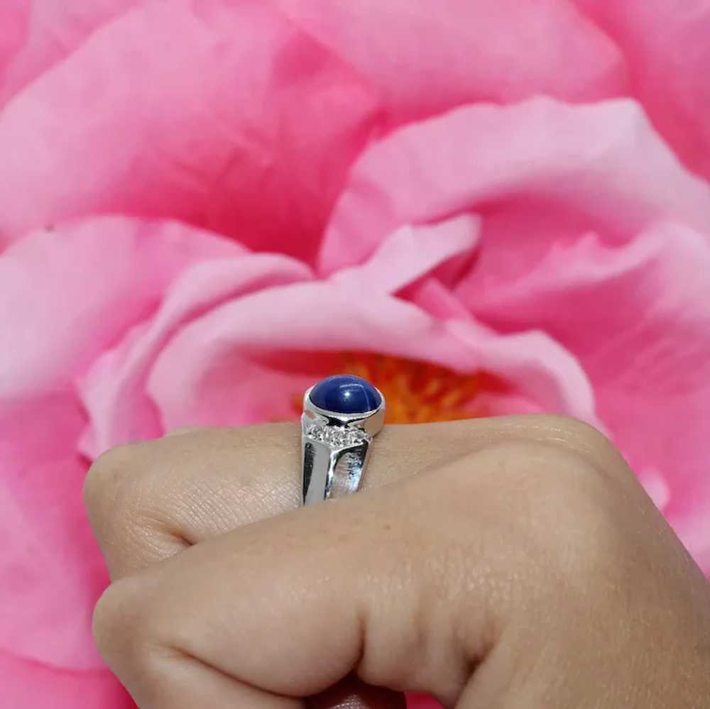 Blue Star Sapphire Diamond Ring 14K White Gold Ca… - image 4