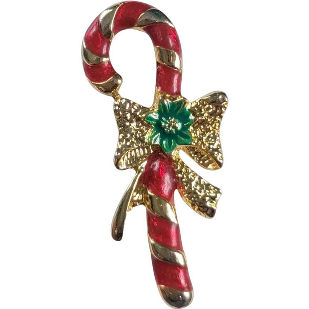 Candy Cane Enameled Holiday Brooch by AAI - image 1
