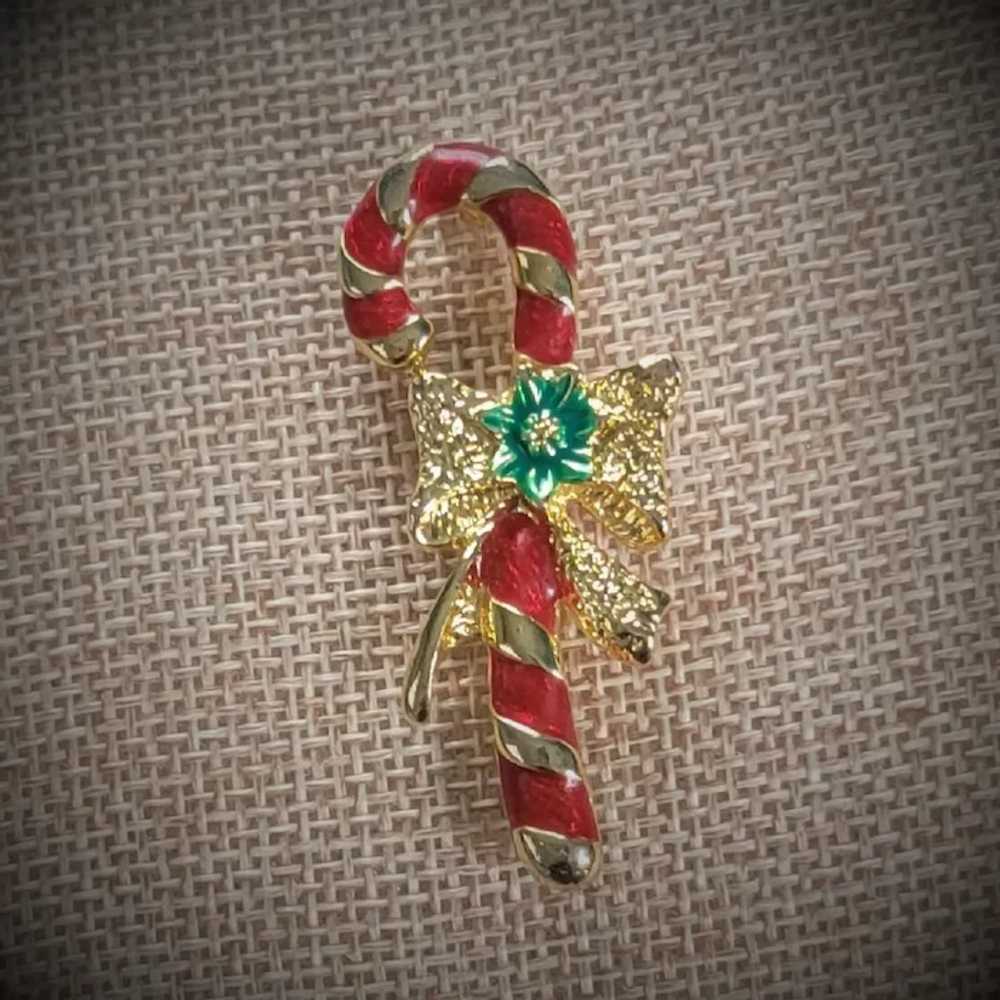 Candy Cane Enameled Holiday Brooch by AAI - image 3