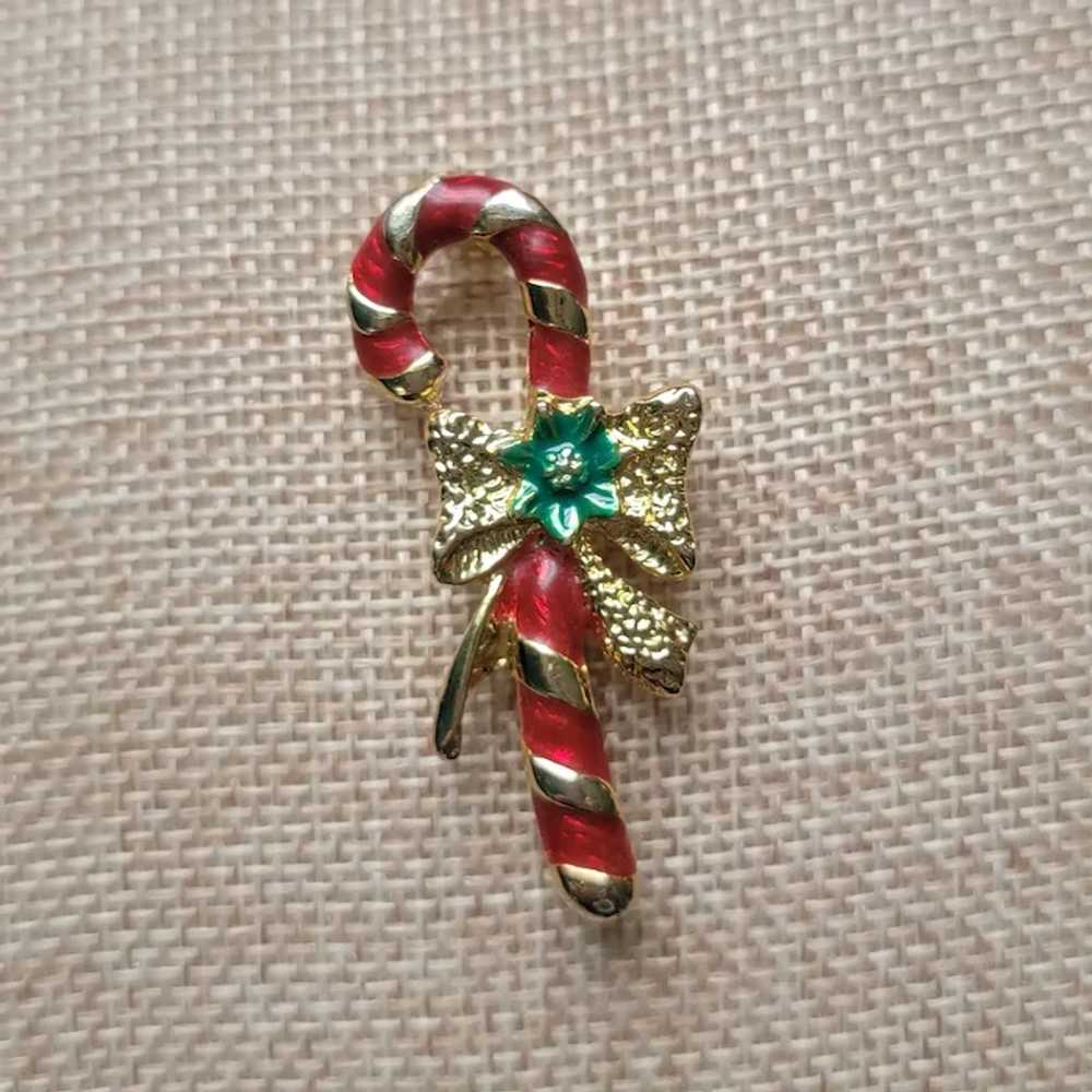 Candy Cane Enameled Holiday Brooch by AAI - image 7