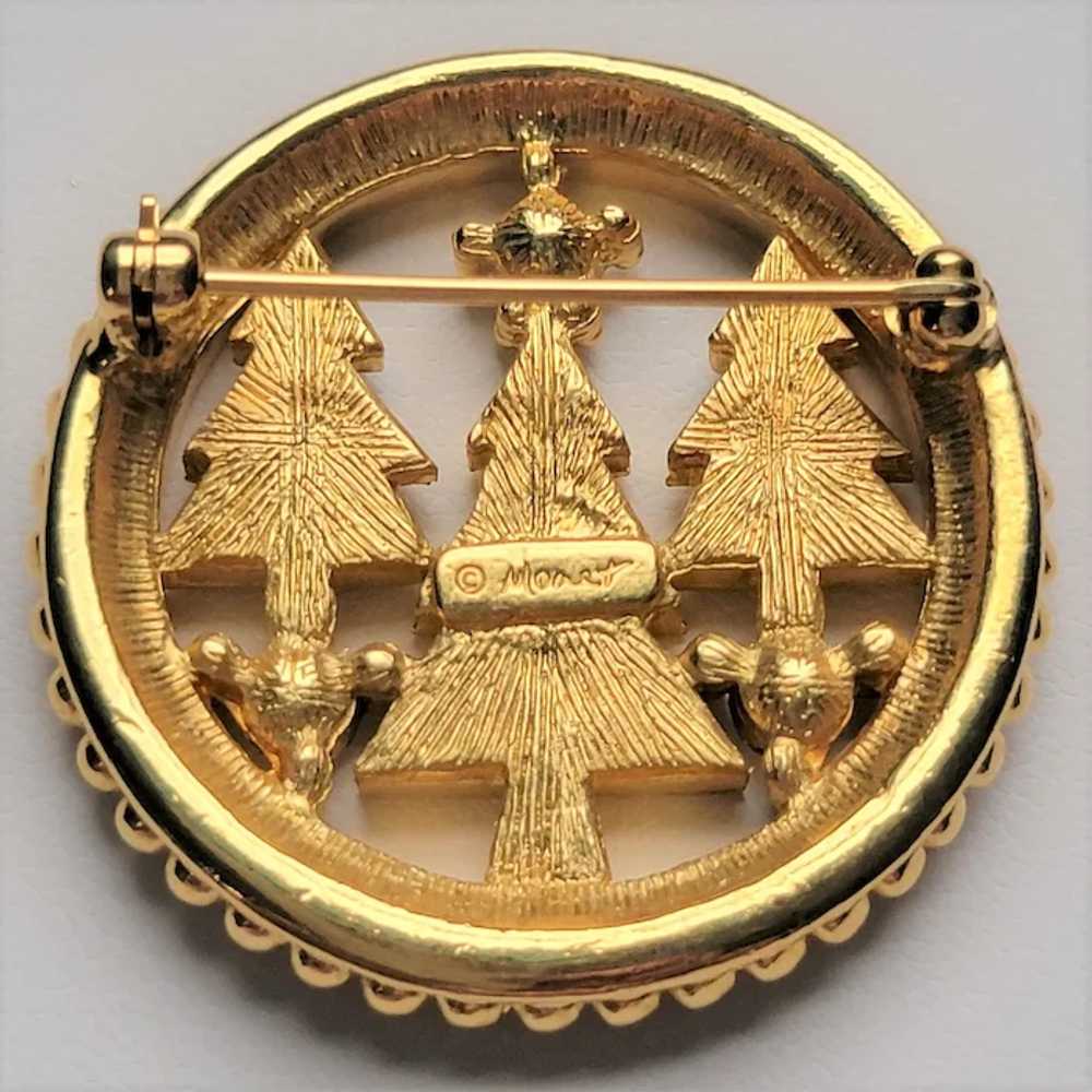 Christmas Tree Trio Enameled Circle Brooch by Mon… - image 7